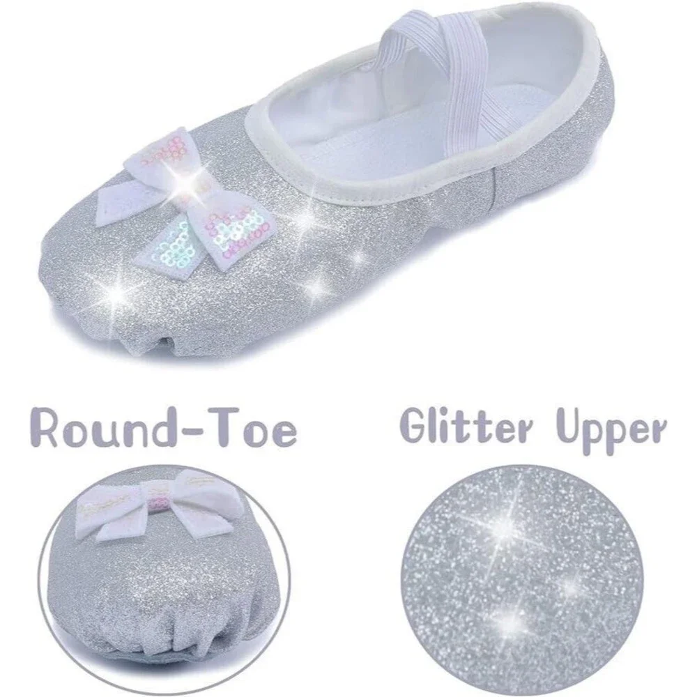 Ballet Dance Girl Shoes Slippers Flats Silver Glitter Size 1, EU 35 Split Sole